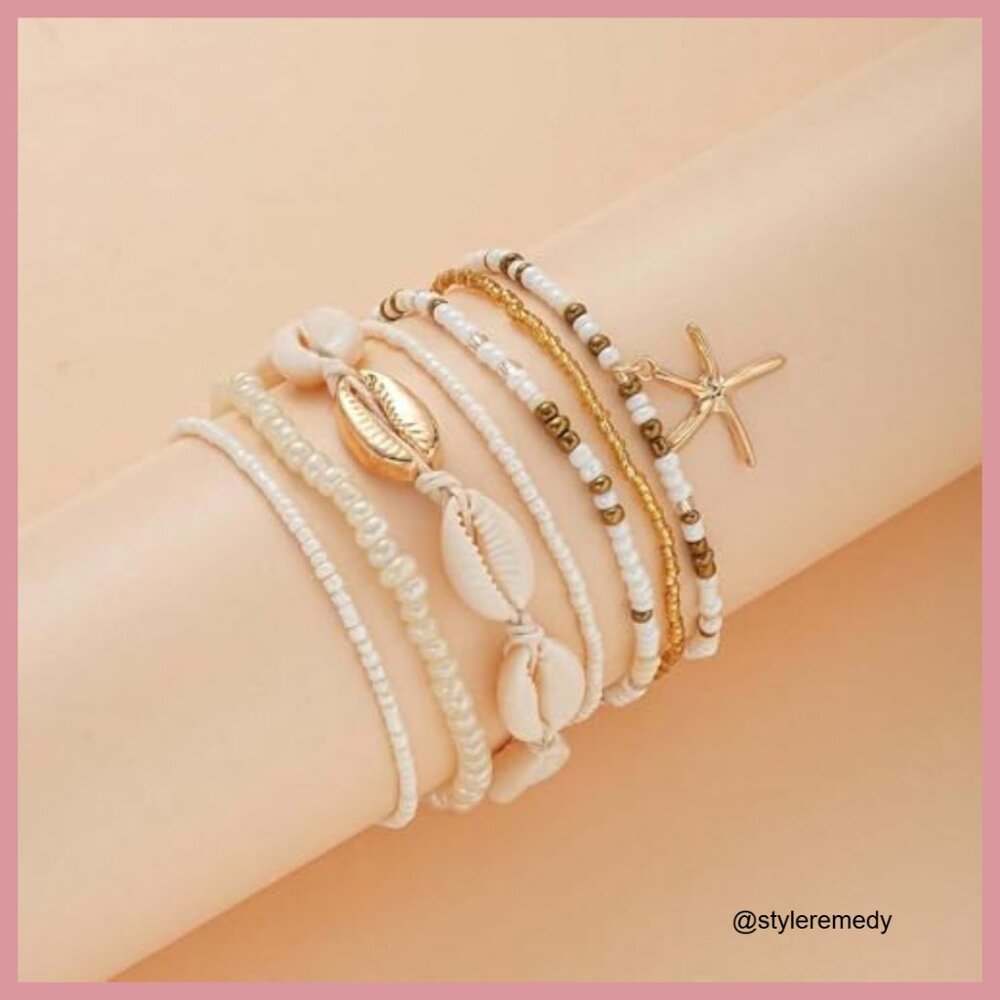 Gold Plated Adjustable Anklet With Shell Beads, B… - image 6